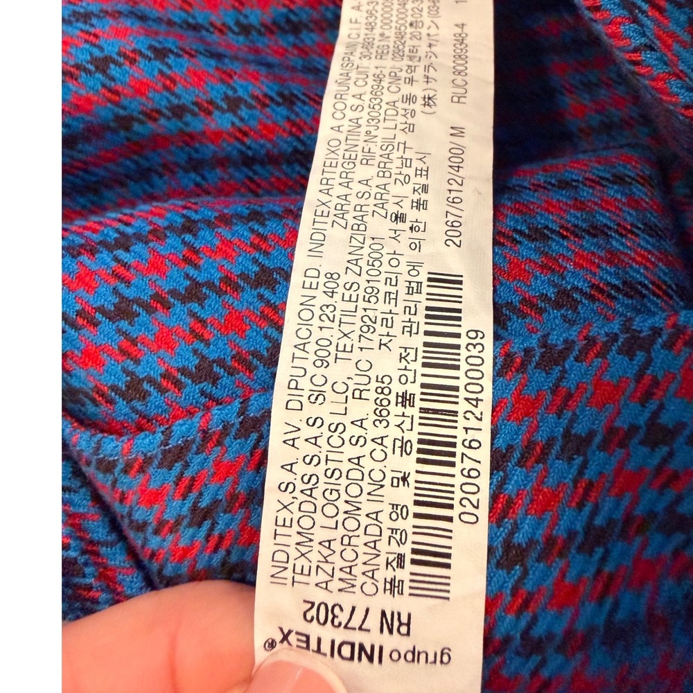Zara Woman Red Blue Houndstooth High Waist Belted Midi Skirt 2067/612 Size M - Picture 5 of 9